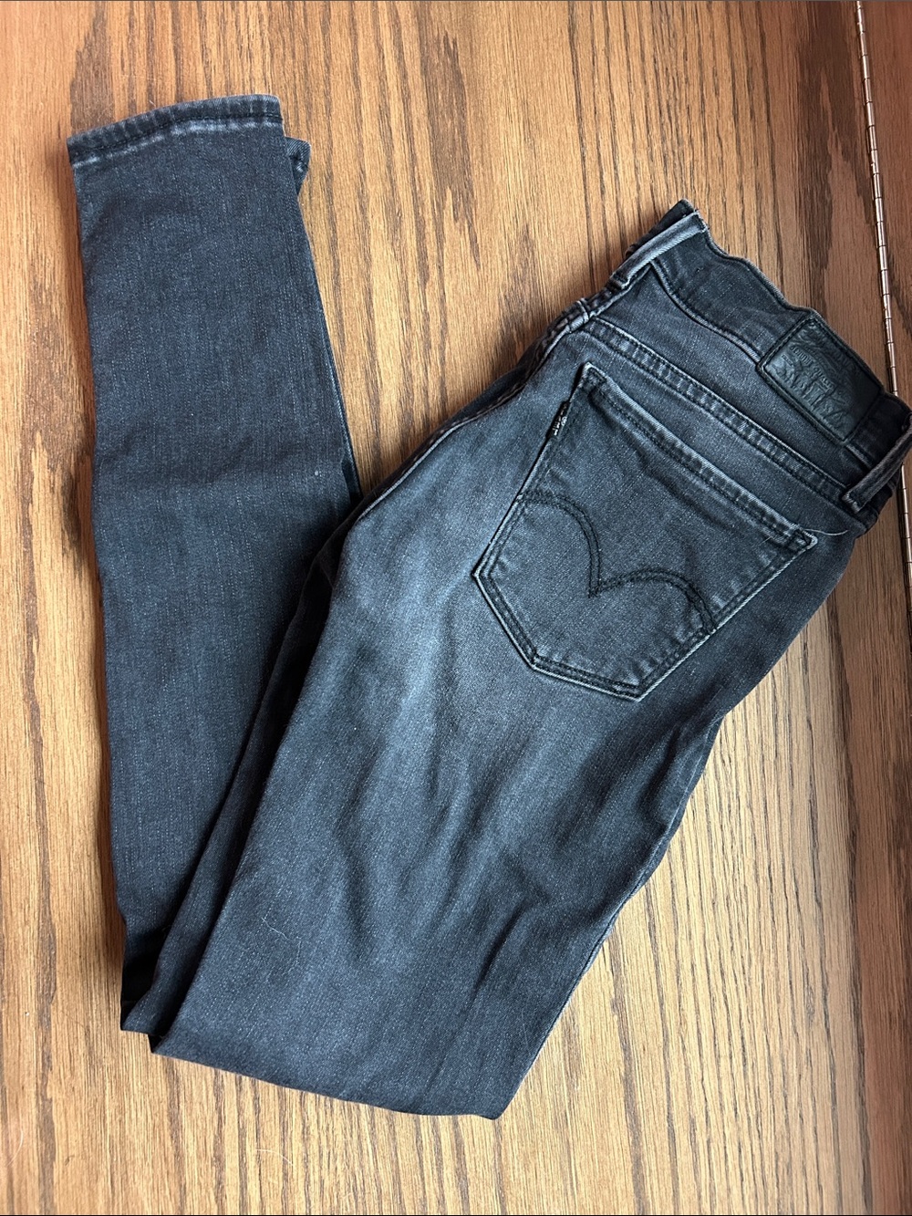 Levi's Women's Charcoal Black Distressed 710 Super Skinny Jeans